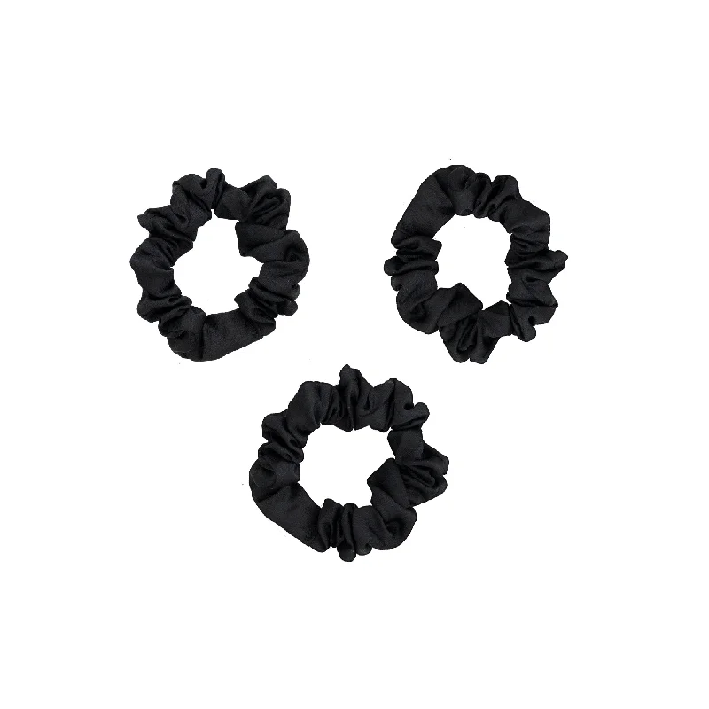 pearl headbands for bridesmaids-Black Satin Scrunchies 3-Pack