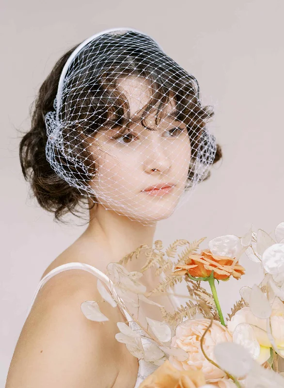 rhinestone bobby pins for formal occasions-Bridal birdcage headband veil, plain - Style #2350