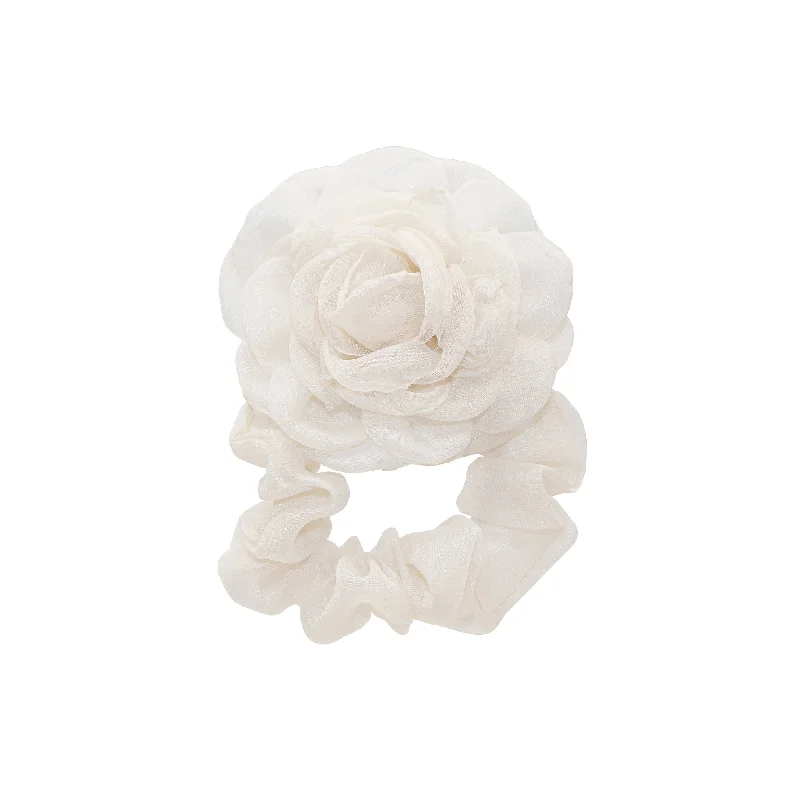 handmade crystal hairpins for weddings-Camellia Scrunchie in Oyster