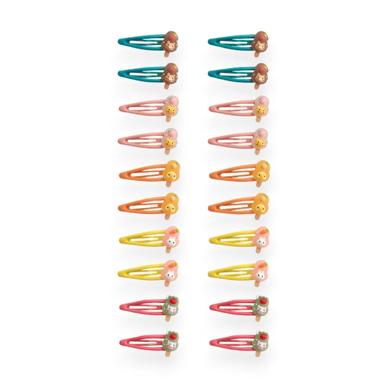 handmade hair accessories for unique style-Summer Crystal 20Pcs 2 Inch Barrettes Metal Snap Hair Clips For Girls - Charm Fruit Popsicles