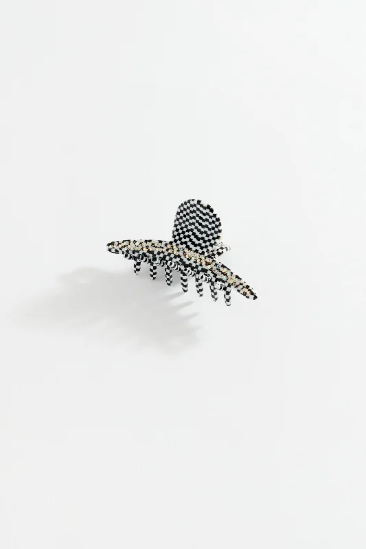 luxury pearl hair clips for special events-Chequered Clip Black