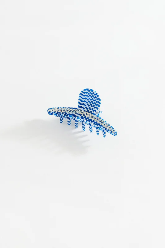 wedding combs for sleek hairstyles-Chequered Clip Blue