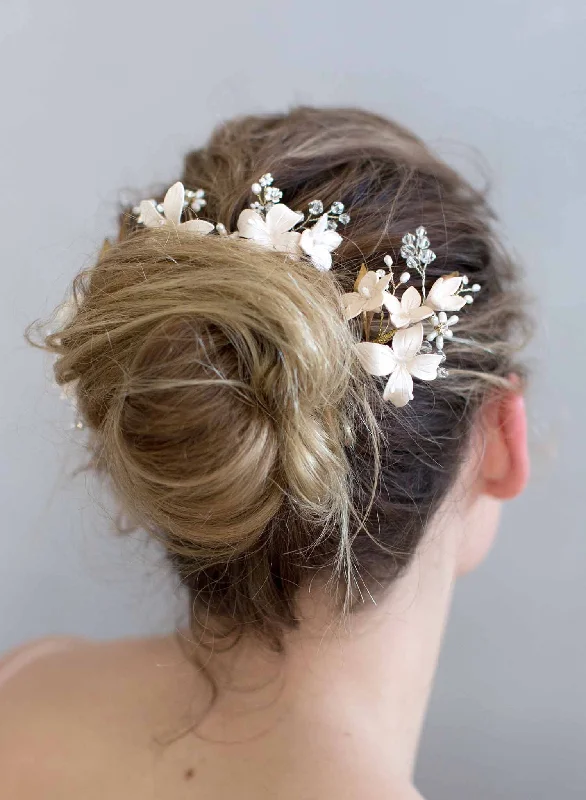 luxury hair clips for wedding day-Cherry blossom hair pin and comb set - Style #768