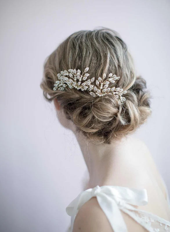 pearl hair accessories for brides-Crystal feather burst hair comb - Style #843