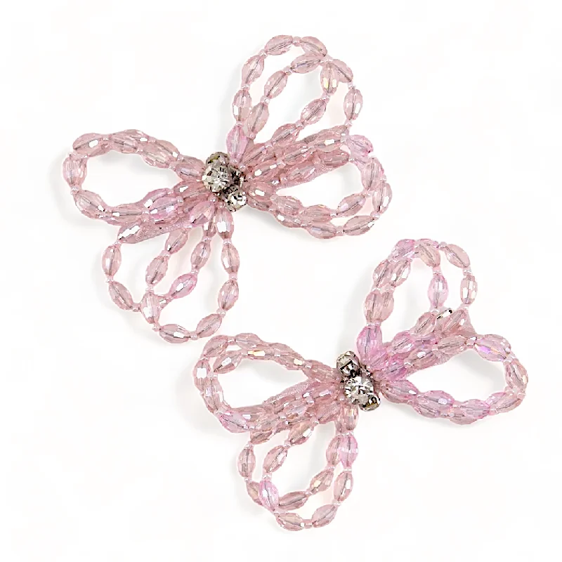 decorative hair combs for evening gowns-Darlene Pink Crystal Hair Bow Clip Set