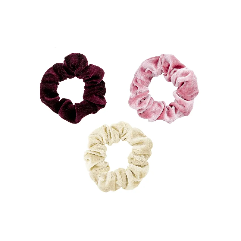 vintage-inspired hair accessories for women-Flirt Velvet Scrunchies 3-Pack