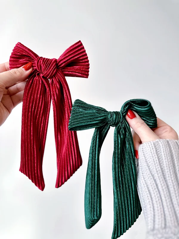 silk hair ties for no damage to hair-Hand Tied Holiday Hair Bow Clip