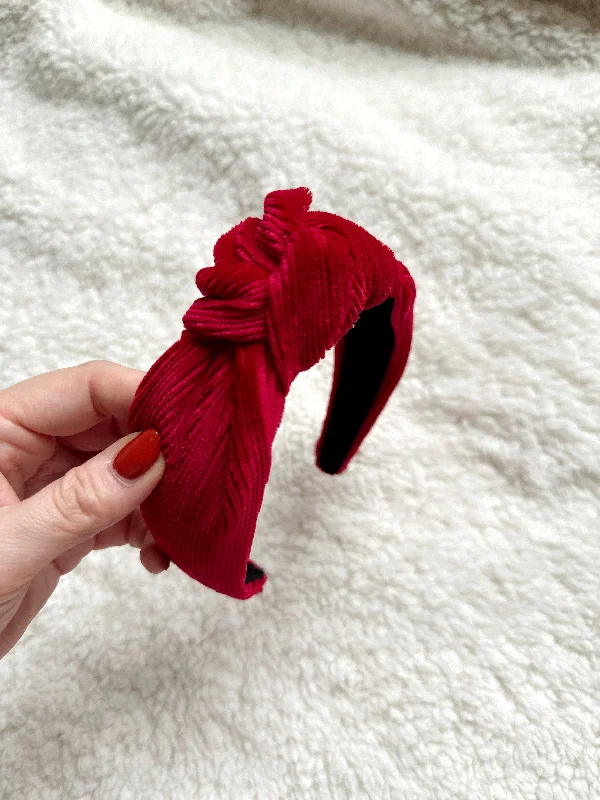 colorful hair bands for kids-Hard Headband - Ribbed Velvet Holiday Red