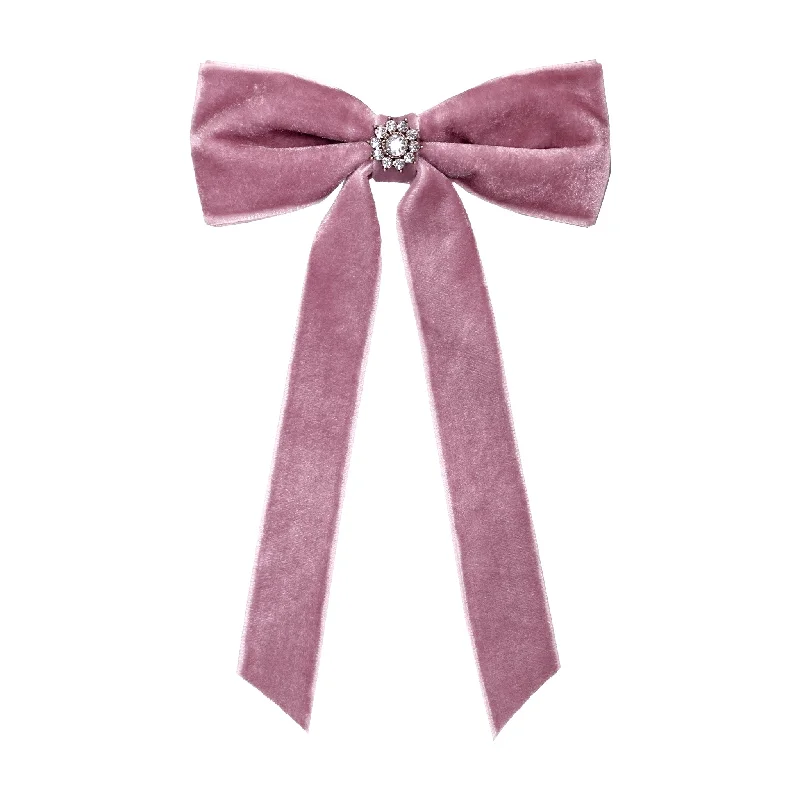 everyday hairbands for casual wear-Iconic Velvet Bow Barrette in Baby Mauve