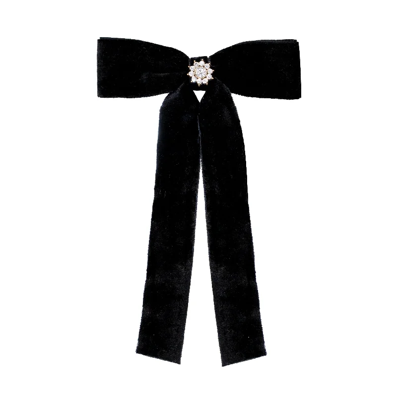 designer hair accessories for special events-Iconic Velvet Bow Barrette in Noir