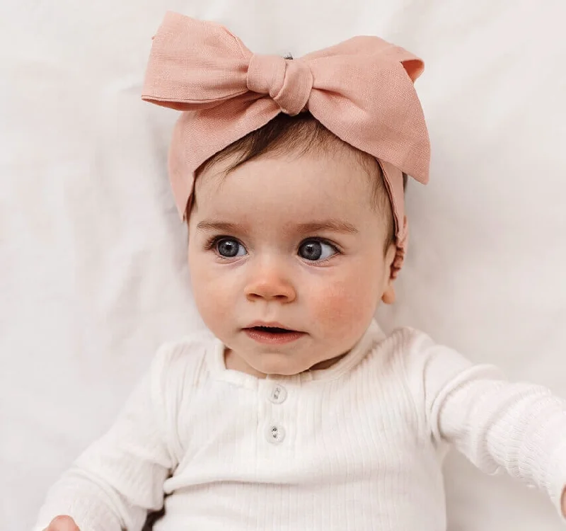 satin headbands for formal outfits-Snuggle Hunny Linen Bow Pre-Tied Headband - Rust