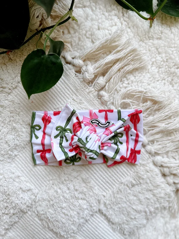 soft satin headbands for comfort-Mini Tieband - Christmas Bows