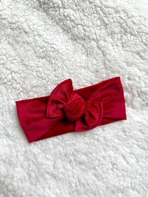 leather hair accessories for women-Mini Tieband - Ribbed Velvet Holiday Red