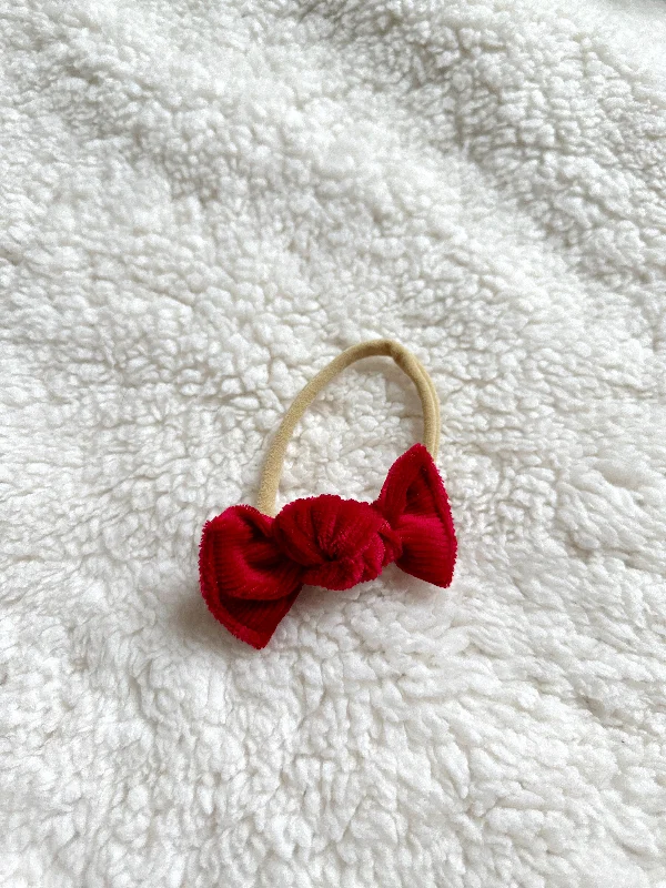 trendy ponytail holders for women-Nylon Headband - Ribbed Velvet Holiday Red