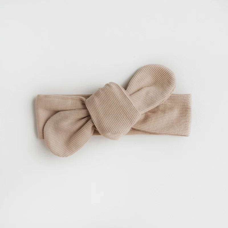 soft satin headbands for comfort-Snuggle Hunny Organic Ribbed Topknot Headband - Pebble