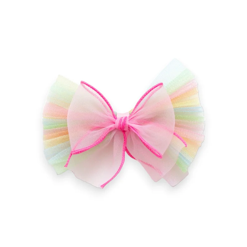 braided hair bands for summer look-Summer Crystal Organza Tulle Large Bow Hair Clip