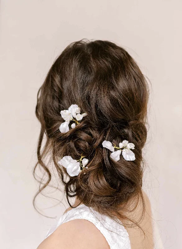 unique hair accessories for prom-Pearlescent sweet pea pin set of 3 - Style #2324