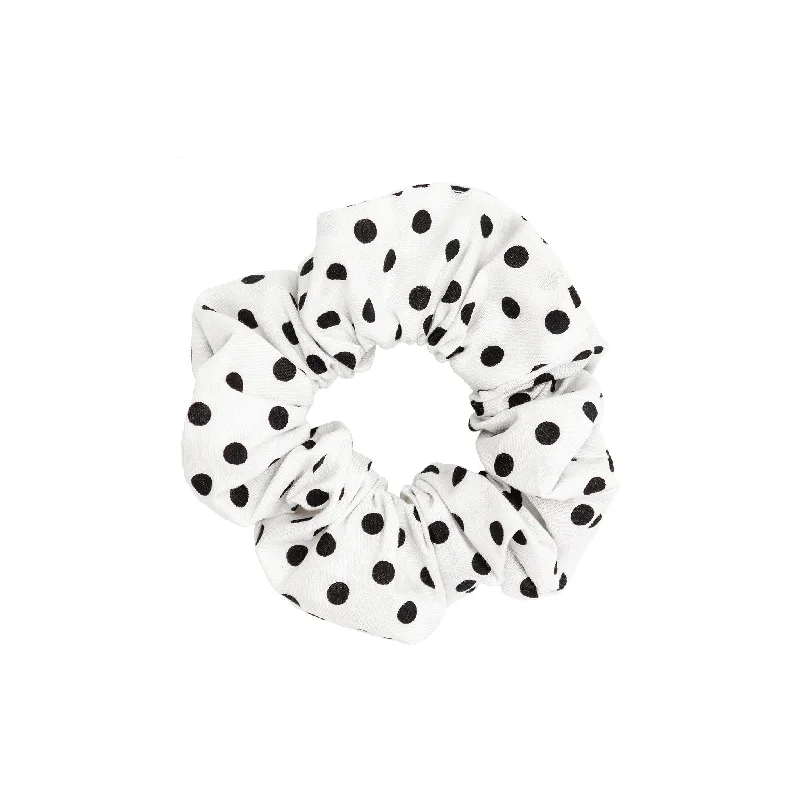 floral hair clips for weddings-Picnic Scrunchie in Black & White Polka Dot