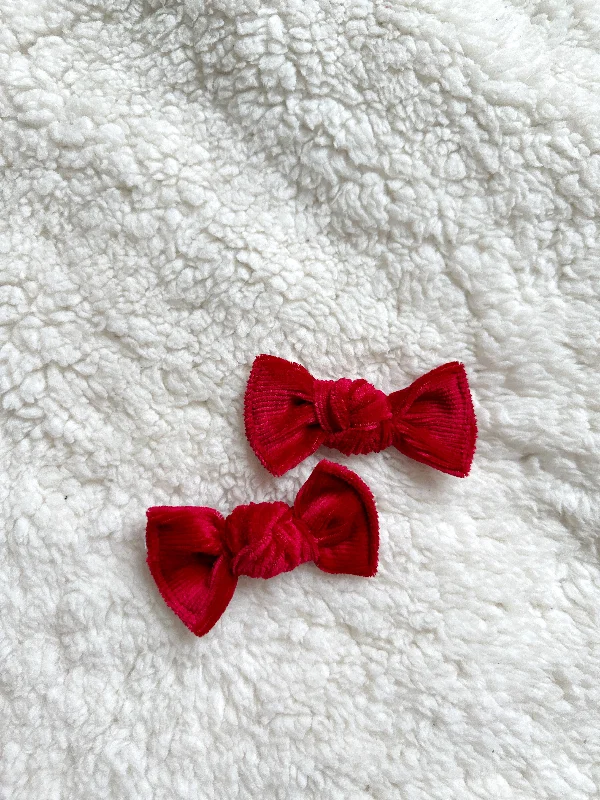 vintage hair accessories for weddings-Pigtail Clip Set - Ribbed Velvet Holiday Red