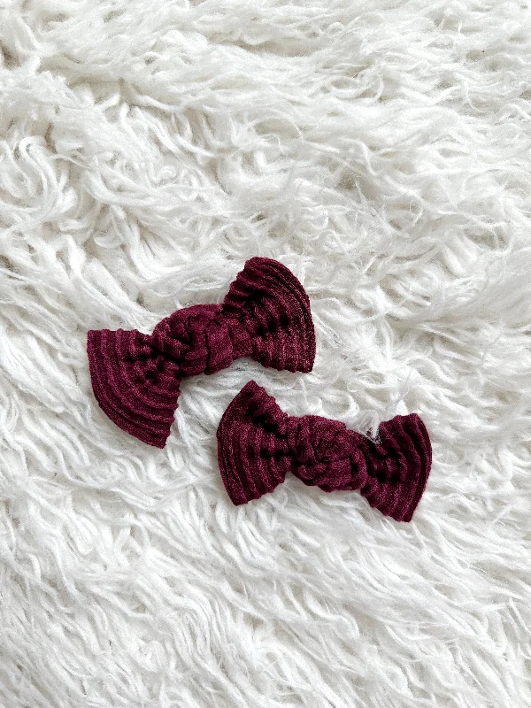 metal hair clips for long hair-Pigtail Clip Set - Wavy Ribbed Winterberry