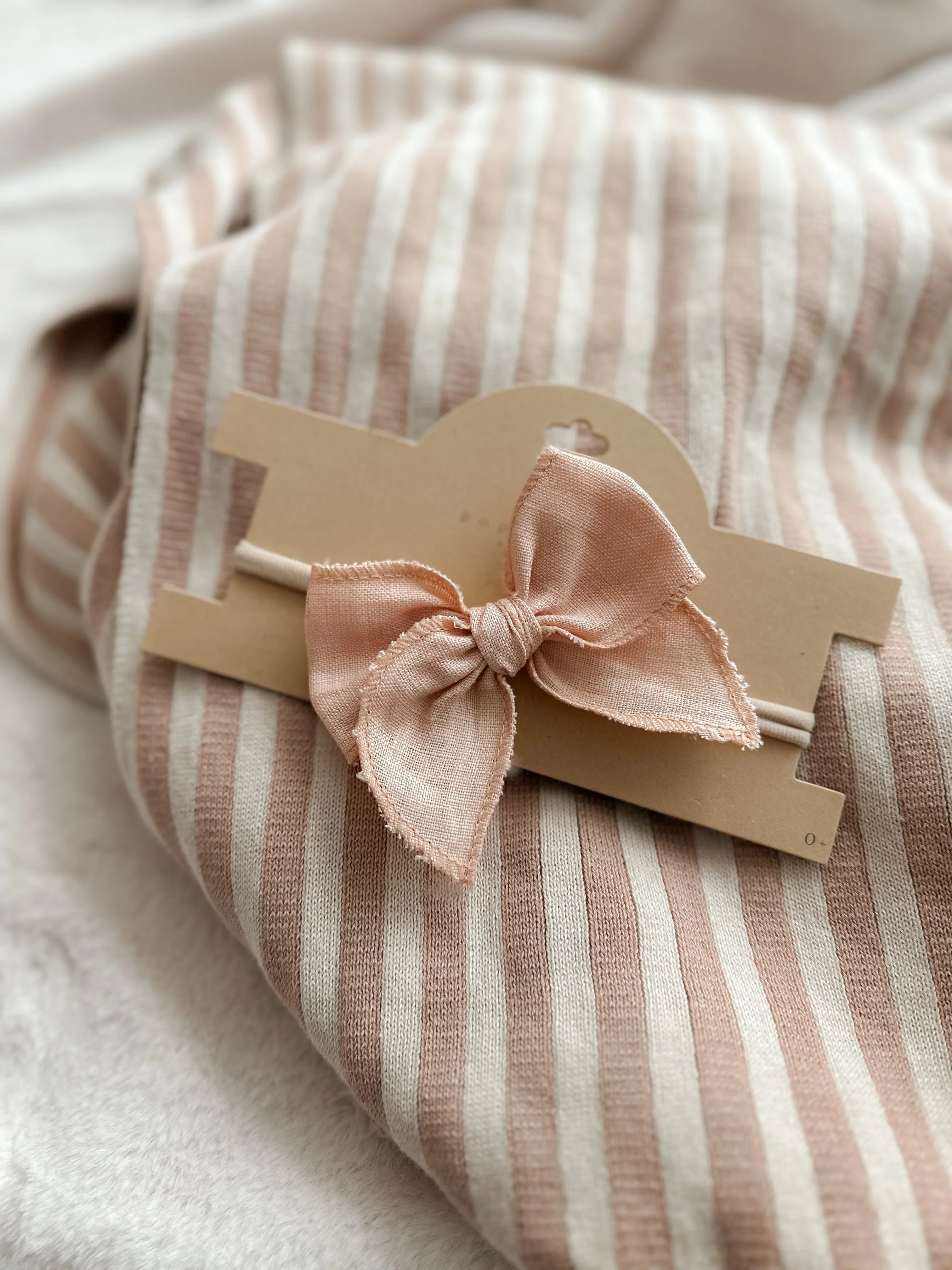 hair accessories for fine hair-Pop Ya Tot Linen Bow Headband - Blush