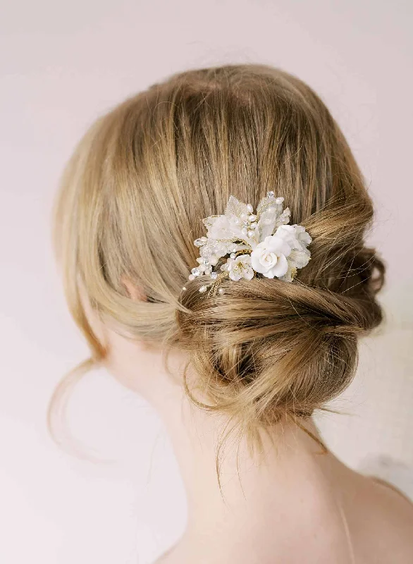 trendy pearl hairpins for chic style-Romantic rose bridal hair pin - Style #2176