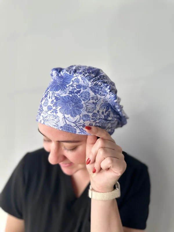 hair accessories for blonde hair-Scrub Hat - Blue Floral