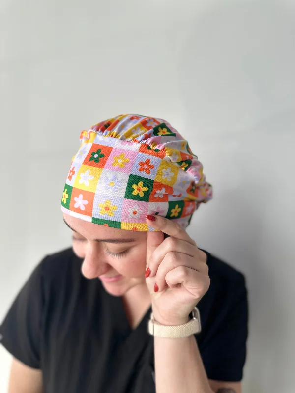 elegant hair combs for evening-Scrub Hat - Colorful Checker Daisy