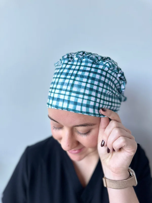 velvet hair accessories for winter fashion-Scrub Hat - Emerald Green Plaid