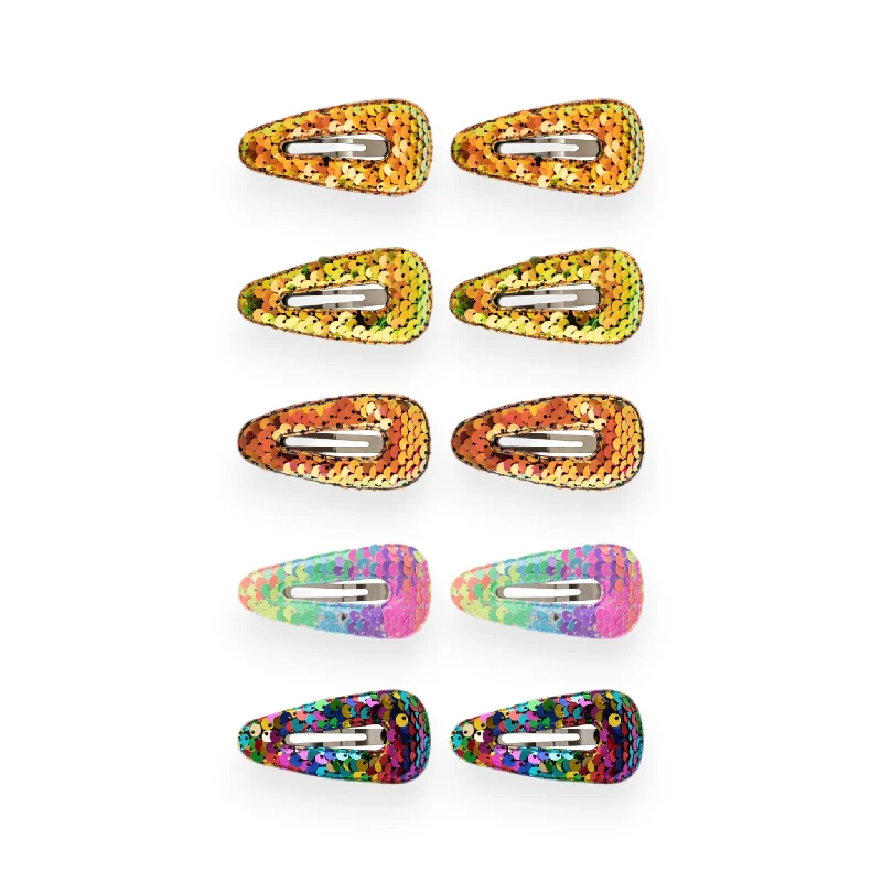 modern rhinestone clips for fashion-Summer Crystal 2.75 Inch Sparkling Sequins Barrettes Metal Snap Hair Clips - Pack of 10