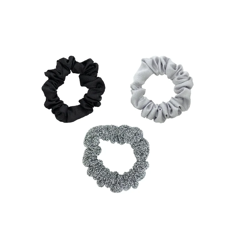 retro hair accessories for vintage look-Silver Stardust Satin Scrunchies 3-Pack