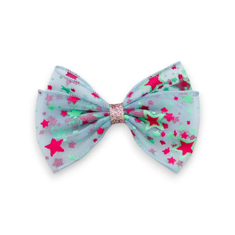 floral hairbands for spring fashion-Summer Crystal Stars Tulle Large Bow Hair Clip For Girls and Women