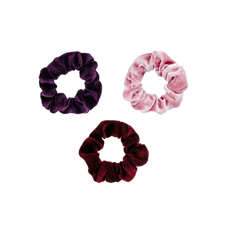 elastic hair bands for curly hair-Sugar Plum Velvet Scrunchies 3-Pack