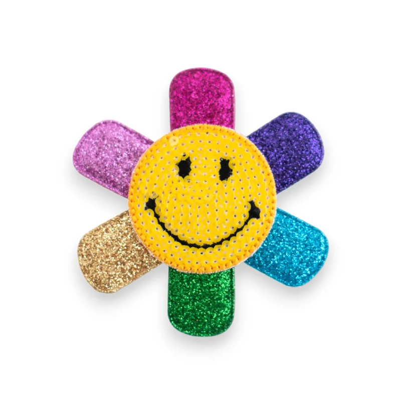 lightweight hair bands for daily use-Summer Crystal Rainbow Glitter Smiley Face Hair Clip