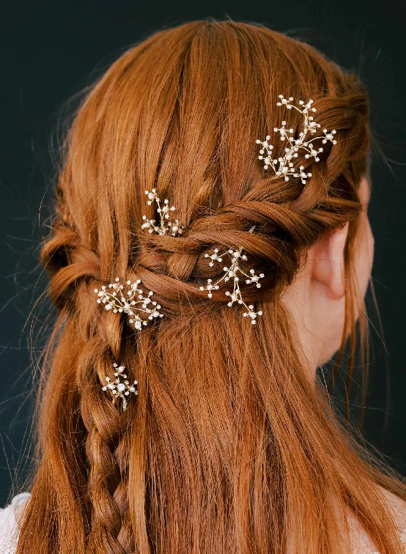 hair accessories for sports activities-Tiny crystal and pearl burst hair pin set of 5 - Style #2417