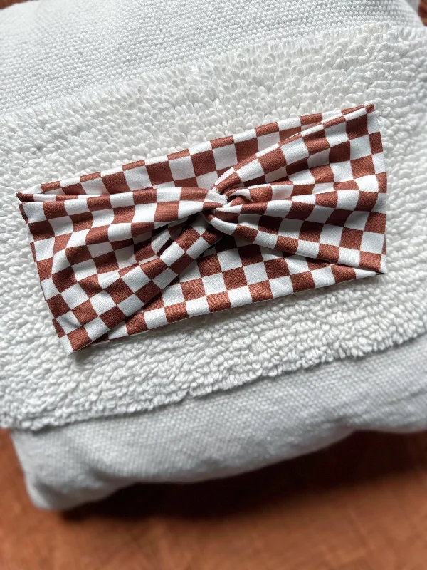 everyday satin hairbands for easy wear-Twistband - Brown Checker