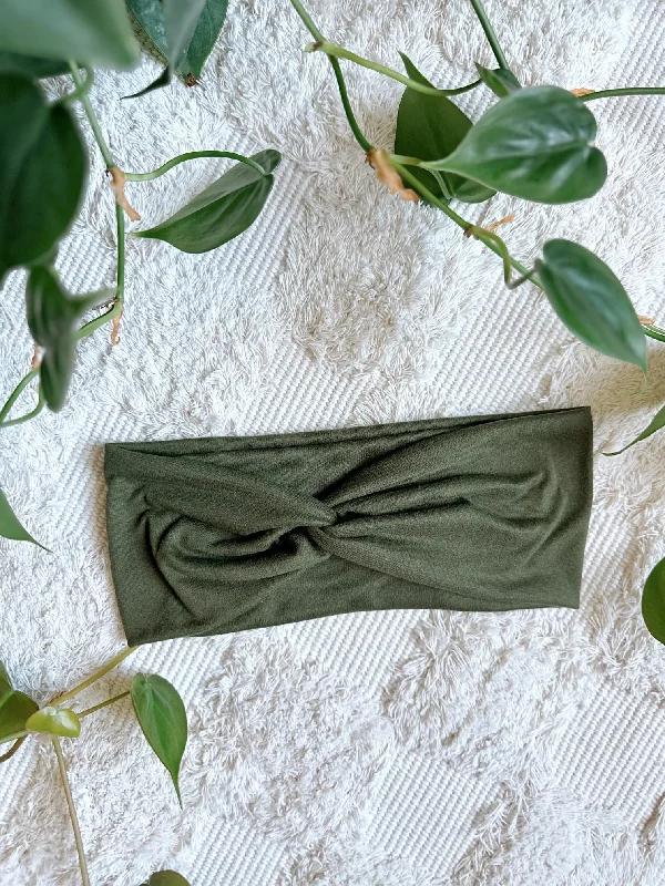 glittery hairbands for evening wear-Twistband - Olive Green