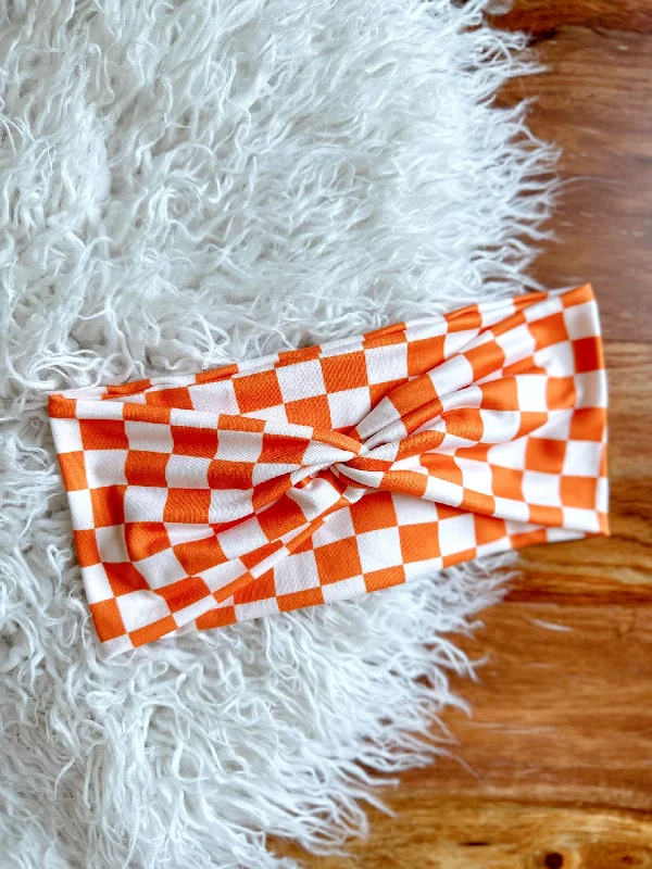 chunky hairbands for bold looks-Twistband - Orange and White Checker