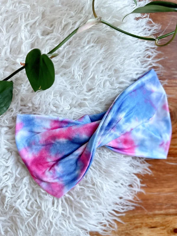 luxury hair clips for wedding day-Wideband - Blue & Pink Tie Dye