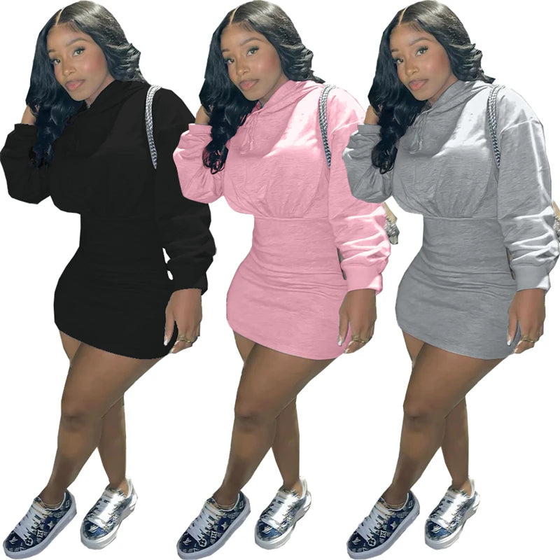 curly hair wigs for bold looks-hot sale workwear cute 2024 spring collection modest women's casual cotton long sleeve hoodie bodycon mini dress for women