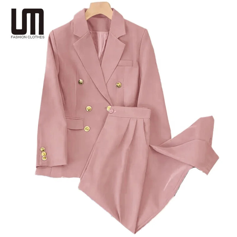 wigs with natural parting-Liu Ming Fashion Wholesale Spring Autumn Women High End Blazer 2 Piece Pants Set