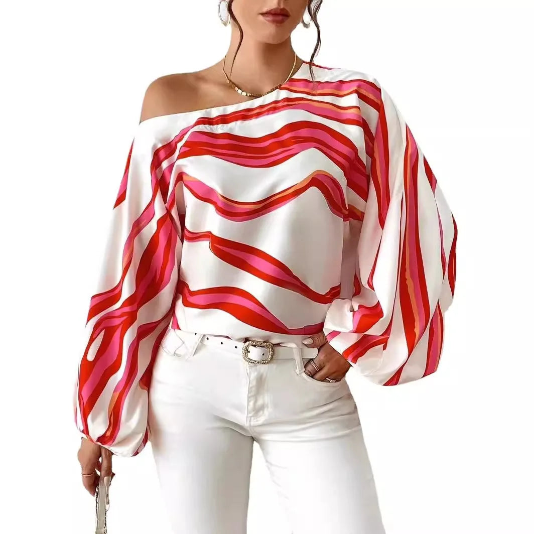 thick wigs for fine hair-Wholesale Fashion 2024 Spring Stripe Casual Women's Tops New Loose Women's Print Sexy Shirts