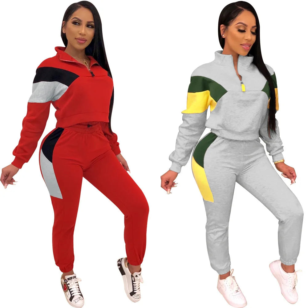 fashionable lace front wigs-Women Clothing Training Wear Jogging Track Suit Wholesale Sweatsuit Patchwork Tracksuit Private Label Jogger Sweat Suits Women