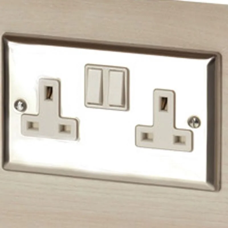 REM Chrome Twin Electrical Socket - Island Unit - Wired To Base Of Unit With Plug